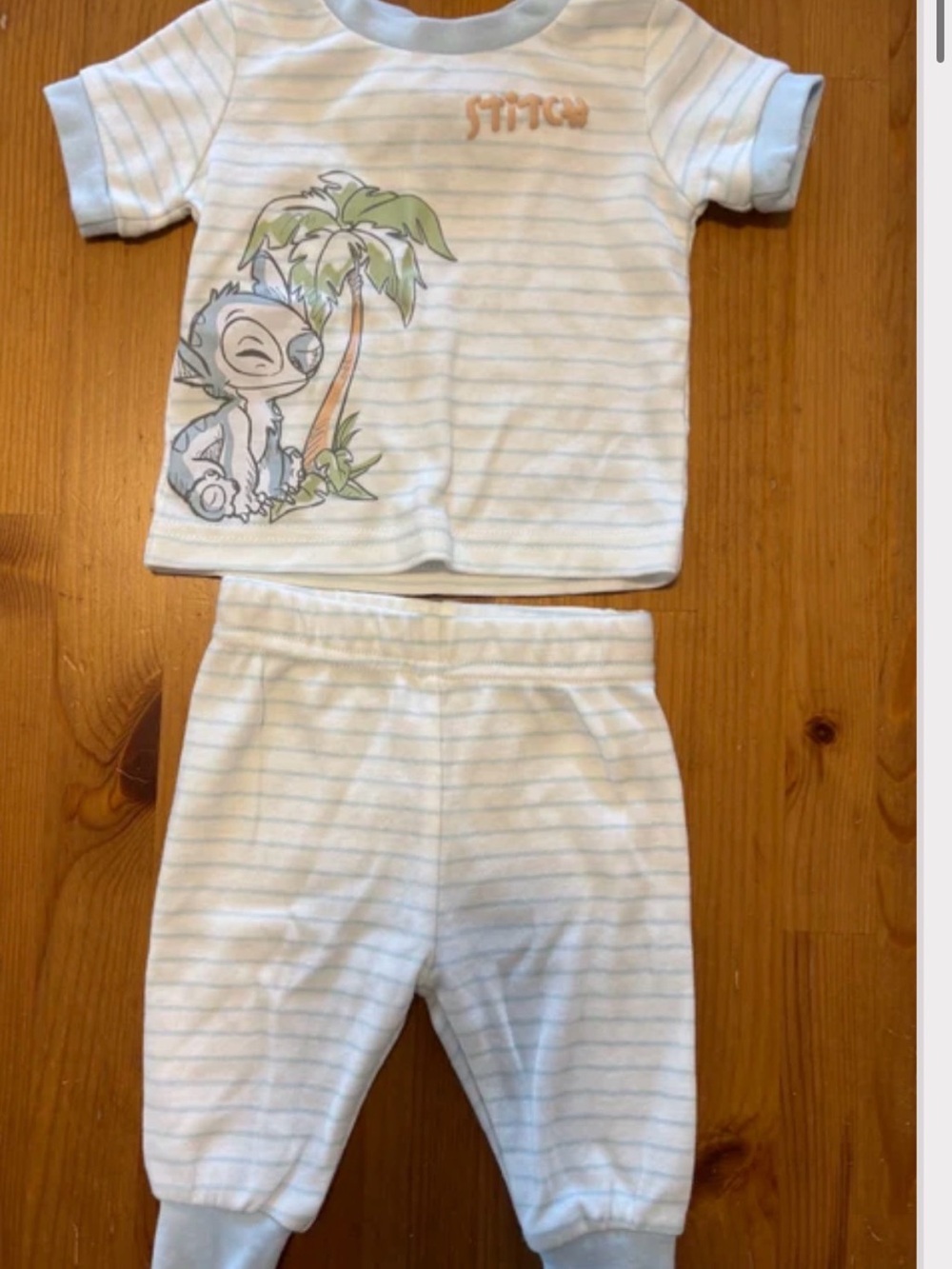 Disney Light Blue & White Striped Stitch Pajama Set
